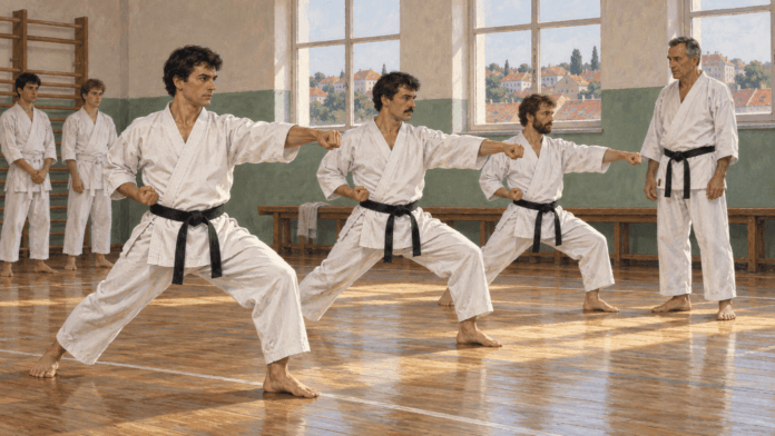 Ilustrativna istorijska rekonstrukcij – ilustracija uz članak „Karate u Zemunu – Tehničar, Mladost i Vazduhoplovac“