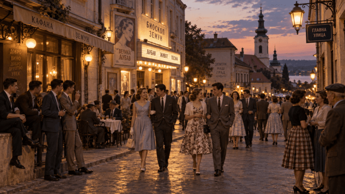 Zemunski korzo u Glavnoj ulici sa večernjim šetačima