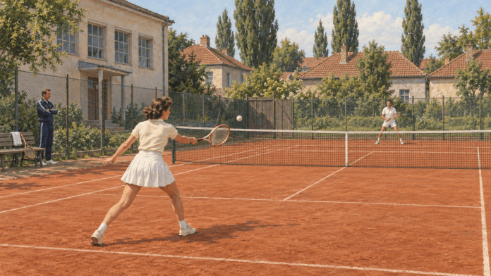 Ilustrativna istorijska rekonstrukcij – ilustracija uz članak „Tenis u Zemunu – tereni, klubovi i posleratni počeci“