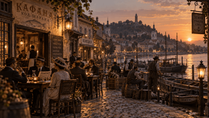 Stara zemunska kafana sa gostima u ambijentu nekadašnjeg Zemuna